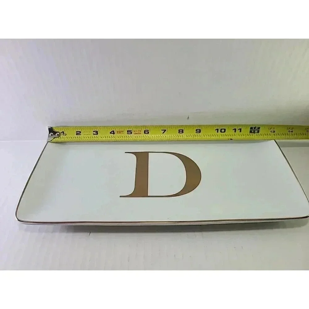 Williams Sonoma Small Serving Tray Platter Gold White Letter D Monogrammed